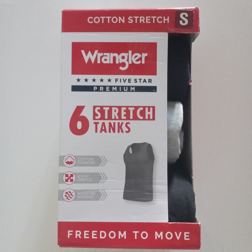 Wrangler‎ Tank Tops Men's Size S 34-36 In Assort Stretch Moisture-Wicking 6-Pack